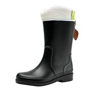 Women's Ankle Wellies Waterproof Boots Ladies Garden Shoes Penguin Rain Boots Womens Fashion Rain Shoes Outside Kitchen Rubber Soft Bottom Comfortable Middle Tube Winter Frayed (Black,4.5)