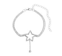 Womens Anklets Jewelry, Silver Double Row Tennis Anklets with Hollow Star Foot Jewelry for Women Ladies, Length: 20.7+10CM