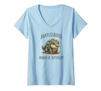 Womens Ankylosaurus Dinosaur, Armor Up, Buttercup! Cute Design V-Neck T-Shirt