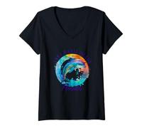 Women's Anna Maria Island Florida Happy Watercolor Dolphin V-Neck T-Shirt