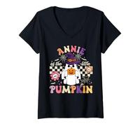 Womens Annie of The Little Pumpkin Halloween Spooky Ghost V-Neck T-Shirt