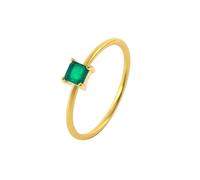 Women's Anniversary Rings, Cute Promise Ring 9K Yellow Gold Delicate with Green Square Lab Created Emerald Size J 1/2