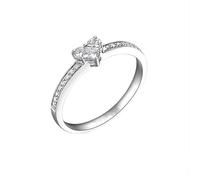 Women's Anniversary Rings, Cute Ring Silver with 0.22Ct Diamond 14K White Gold Size J 1/2