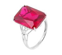 Women's Anniversary Rings, Dainty Promise Ring Elegant with Emerald Shape Created Ruby 18K White Gold Size U 1/2