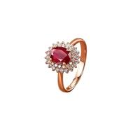 Women's Anniversary Rings, Rings for Women Marriage Flower with Oval 1Ct Ruby and Diamond 9K Rose Gold Size T 1/2