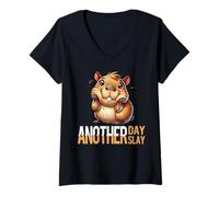 Womens Another Day Another Slay - Capybara Confidence Mode V-Neck T-Shirt
