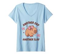 Womens Another Day Another Slay Cute Capybara Lover Kawaii Amine V-Neck T-Shirt