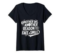 Womens Another Day to Fake a Smile Funny Sarcastic Dark Humor V-Neck T-Shirt