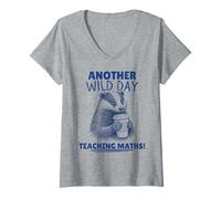 Women's Another Wild Day Teaching Maths Funny Badger V-Neck T-Shirt