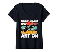 Womens Ant Keeping Keep Calm and Ant On V-Neck T-Shirt