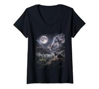 Women's Anteater Howling At Moon Jungle Night Sky V-Neck T-Shirt