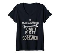 Women's Anthony Name If Cant Fix It Husband Tony Handy Man Builder V-Neck T-Shirt
