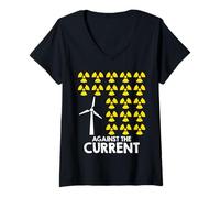 Womens Anti Atom AGAINST THE CURRENT Funny Nuclear Waste V-Neck T-Shirt