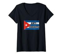 Womens Anti Comunista Cuban Flag, Libertad Free Cuba, Cuban Freedom V-Neck T-Shirt