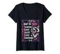 Women's Anti Discrimination Raccoon Gothic Equality Protest Art V-Neck T-Shirt