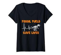 Womens Anti Green FOSSIL FUELS SAVE LIVES Funny Anti Climate Change V-Neck T-Shirt