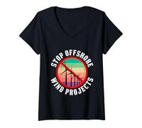 Womens Anti Grüne STOP OFF SHORE WIND PROJECTS Wind Power V-Neck T-Shirt