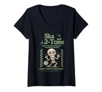 Womens Anti-Racist Ska Punk 2-Tone Chess Checked OI Rude Boy V-Neck T-Shirt