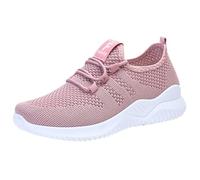 Womens Anti-Slip Lace-Up Chunky Solid Trainers Size 4 Elastic Mesh Breathable Lightweight Sport Shoes Comfortable Wide Fit Arch Support Trainer Female Flat Orthopeadic Cloud Soft Sole Running Shoe