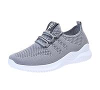Womens Anti-Slip Lace-Up Chunky Solid Trainers Size 4 Elastic Mesh Breathable Lightweight Sport Shoes Comfortable Wide Fit Arch Support Trainer Female Flat Orthopeadic Cloud Soft Sole Running Shoe
