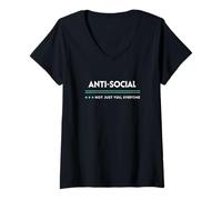 Womens Anti-Social Not Just You Everyone Introvert Statement V-Neck T-Shirt