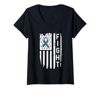 Womens Anti Suicide Prevention Awareness Fight American Flag V-Neck T-Shirt