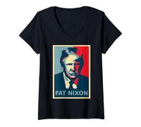 Womens Anti-Trump Lock Him Up Fat Nixon Political Protest Poster V-Neck T-Shirt