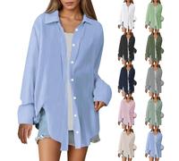 Women's Anti-UV Long Sleeve Shirt, Women's Plus Size Cardigan with Button Textured Blouses Solid Colour Casual Blouse Mid Long Top Lightweight Loungewear Outdoor Tops, Z1-Orange, 3XL