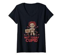 Women's Anti Valentine Not Today Cupid Grumpy Voodoo Doll Sarcastic V-Neck T-Shirt