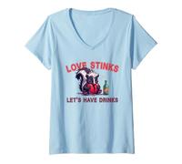 Women's Anti Valentines Love Stinks Lets Have Drinks Sad Skunk Fun V-Neck T-Shirt