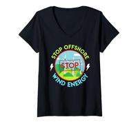 Womens Anti Wind Power STOP OFFSHORE WIND ENERGY Funny Anti Green V-Neck T-Shirt
