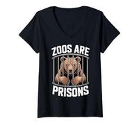 Womens Anti Zoos Are Prisons Animal Liberation Statement V-Neck T-Shirt