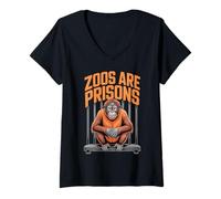 Womens Anti Zoos Are Prisons Animal Liberation Statement V-Neck T-Shirt