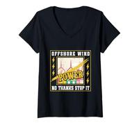 Womens AntiGreens OFF SHORE WINDPOWER NO THANKS STOP IT Anti Greens V-Neck T-Shirt