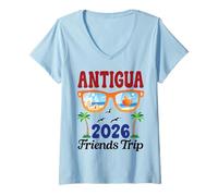 Women's Antigua 2026 Friends Trip Vacation Beach Sunglasses Palm V-Neck T-Shirt