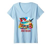 Women's Antigua and Barbuda Flag Island Flip Flops Tropical Beach V-Neck T-Shirt