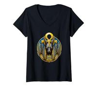 Women's Anubis Jackal God Ankh Ancient Egyptian Myth Art V-Neck T-Shirt