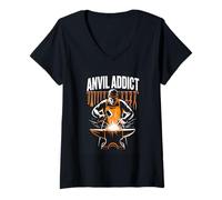 Women's Anvil Addict Blacksmith Hammer Forge Metalwork V-Neck T-Shirt