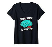 Women's Anxiety Humor Panic Mode Activated Brain V-Neck T-Shirt