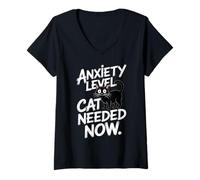 Womens Anxiety Level Cat Needed Now Cat Lover V-Neck T-Shirt