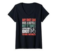 Women's Any Idiot Can Ride A Bicycle Cycling Idiot Miles V-Neck T-Shirt