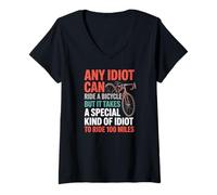 Women's Any Idiot Can Ride A Bicycle Cycling Idiot Miles V-Neck T-Shirt