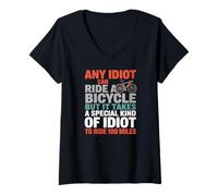 Women's Any Idiot Can Ride A Bicycle Cycling Idiot Miles V-Neck T-Shirt
