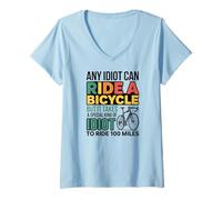 Women's Any Idiot Can Ride A Bicycle Cycling Idiot Miles V-Neck T-Shirt