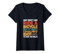 Women's Any Idiot Can Ride A Bicycle Cycling Idiot Miles V-Neck T-Shirt