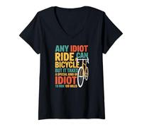Women's Any Idiot Can Ride A Bicycle Cycling Idiot Miles V-Neck T-Shirt