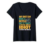 Women's Any Idiot Can Ride A Bicycle Cycling Idiot Miles V-Neck T-Shirt