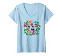 Women's Anything is Possible Floral Inspirational Motivational V-Neck T-Shirt