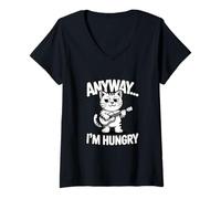 Women's Anyway I'm Hungry Playing Guitar Cat V-Neck T-Shirt