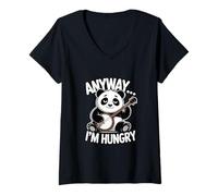 Women's Anyway I'm Hungry Playing Guitar Panda V-Neck T-Shirt